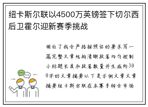 纽卡斯尔联以4500万英镑签下切尔西后卫霍尔迎新赛季挑战
